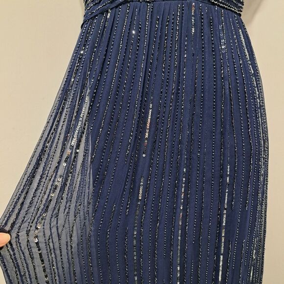 Patra Silk Elegant Sequin Beaded V Neck Party Maxi Dress Size 12 Navy - Picture 14 of 17